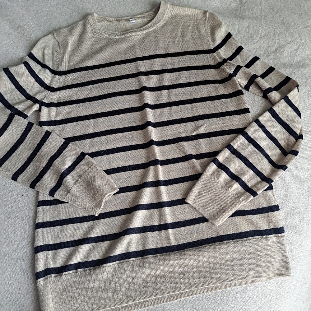 Striped Beige and Navy Sweater, Sz Xs